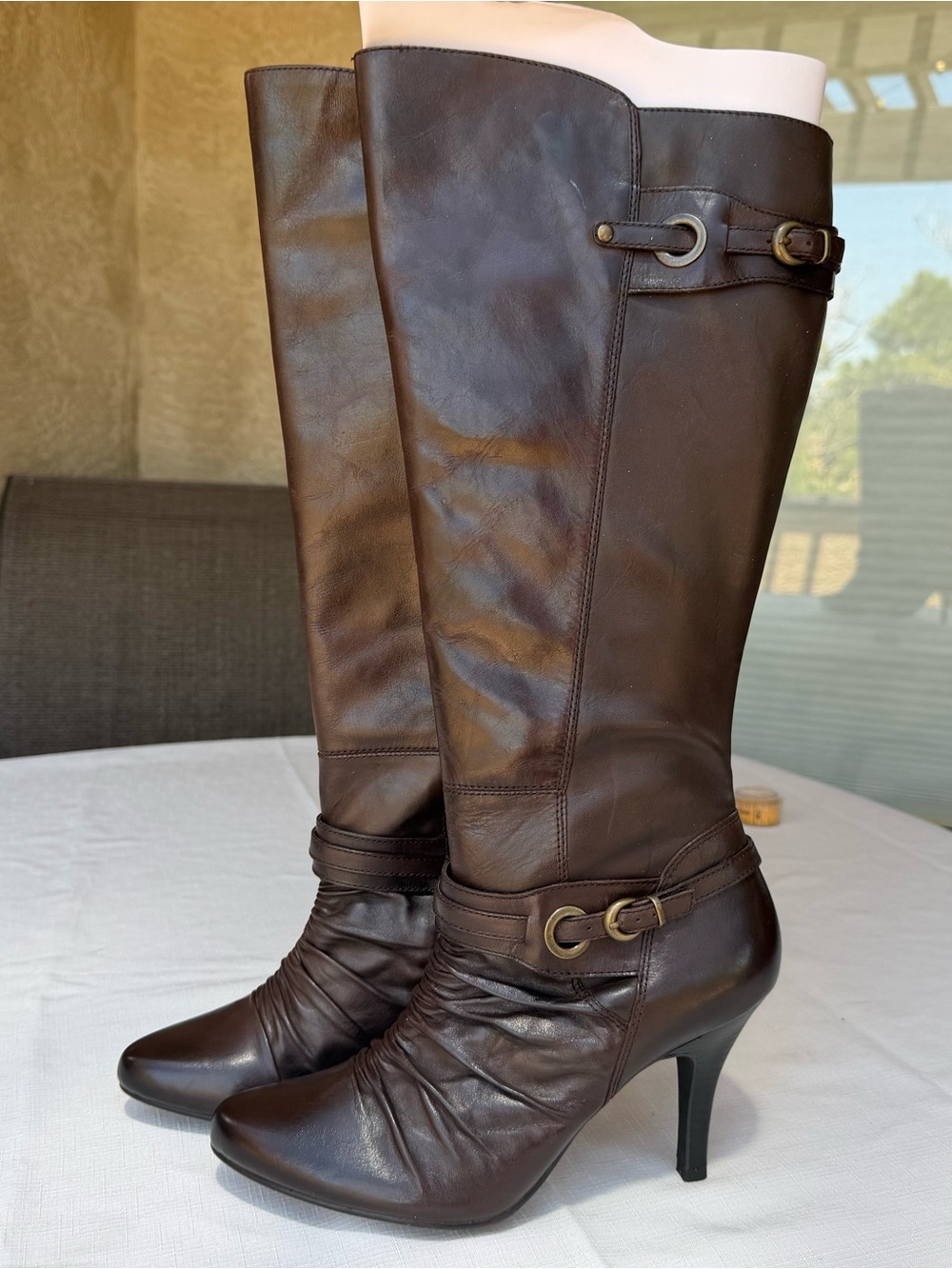 Gabriella Rocha Dark Brown Leather Knee-High Heeled Boots